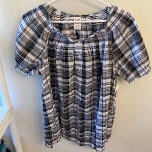 NWT Faded Glory Black Gray Plaid Peasant Country Top Sz 1X